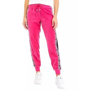 Large MAGENTA Tommy Hilfiger Sport Women Athleisure Velour Jogger w/ Logo Taping